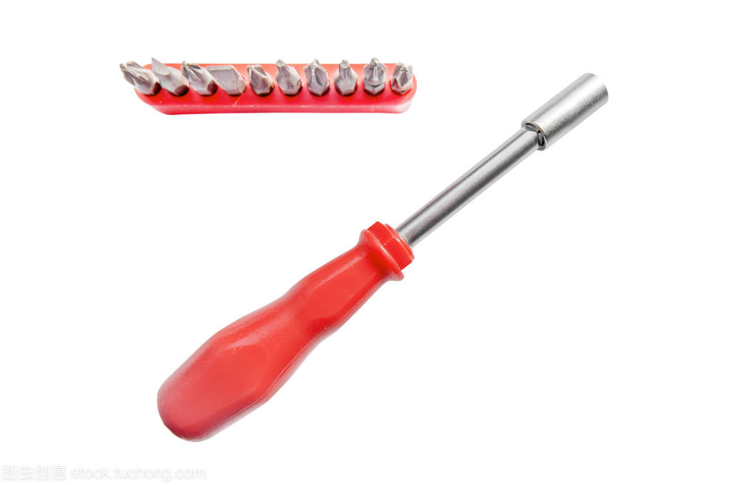 红色闪亮的金属和塑料工具可移动头螺丝起子
